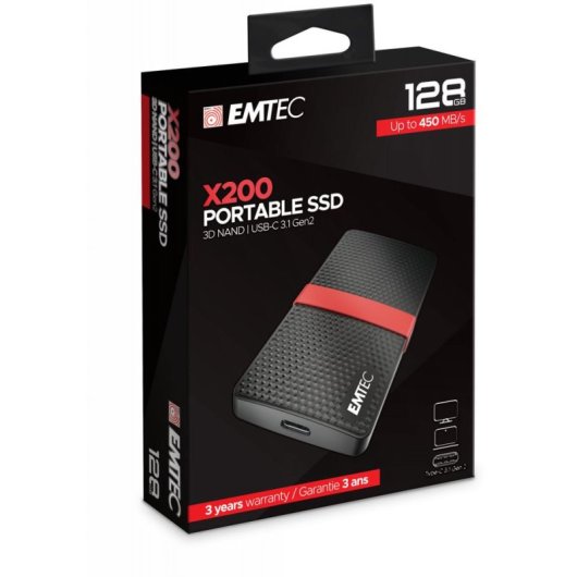 Disco Duro EMTEC X200 128GB SSD USB Tipo C 450MB/s Resistente a golpes