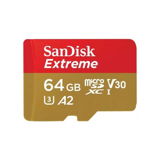 Scheda MicroSD SanDisk Extreme 64GB UHS-I 170MB/s 80MB/s U3 V30 A2 Gold/Red