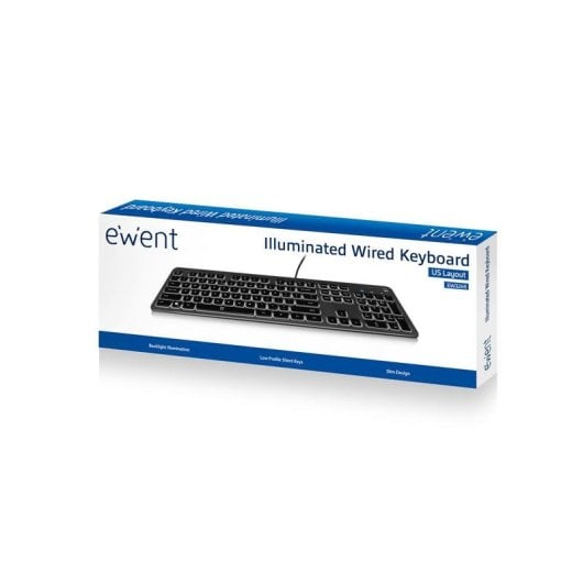 Tastatur EWENT EW3268 Full-Size Scherenmechanik QWERTY LED Hintergrundbeleuchtung Schwarz