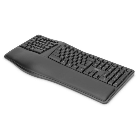 Teclado DIGITUS Ergonómico sem fios membrana com layout QWERTZ e descanso de pulso