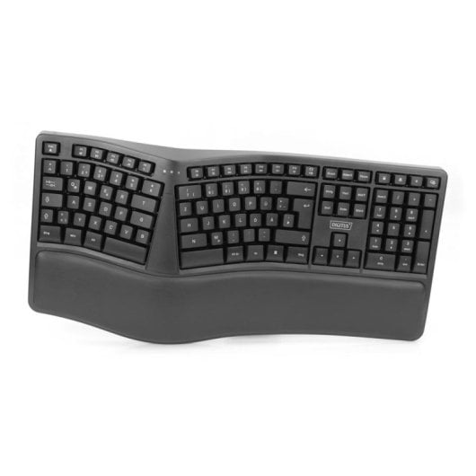 Teclado DIGITUS Ergonómico sem fios membrana com layout QWERTZ e descanso de pulso
