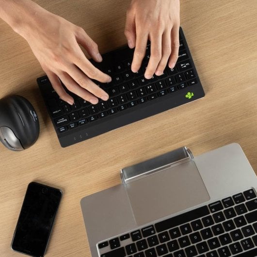 Tastatur R-Go Tools Compact Break ergonomisch kabellos QWERTY (ES) Bluetooth LED