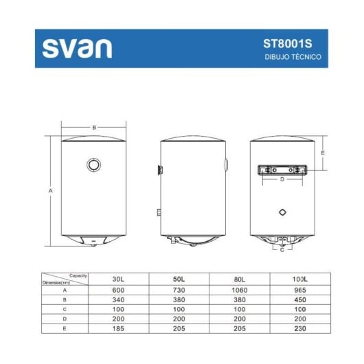 Termo eléctrico Svan 80L 1500W vertical control manual acero esmaltado