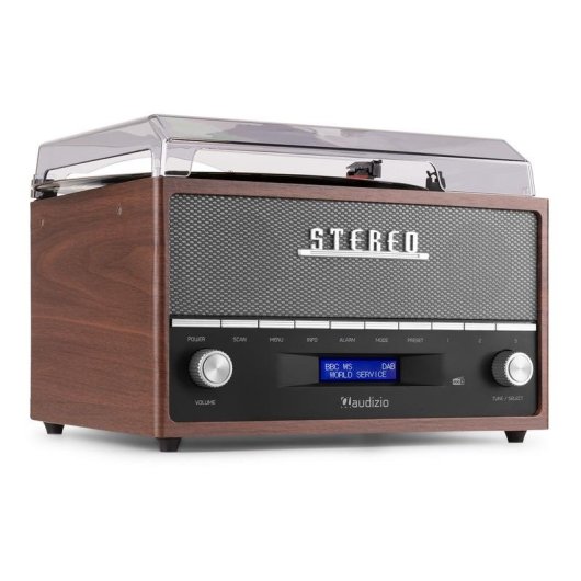 Tocadiscos Audizio Frisco Marrón Bluetooth DAB+ FM 33/45/78 RPM LCD