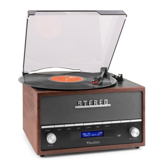 Tocadiscos Audizio Frisco Marrón Bluetooth DAB+ FM 33/45/78 RPM LCD