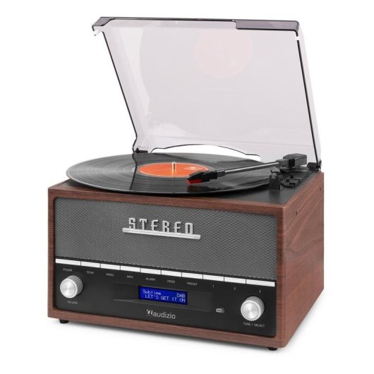 Tocadiscos Audizio Frisco Marrón Bluetooth DAB+ FM 33/45/78 RPM LCD