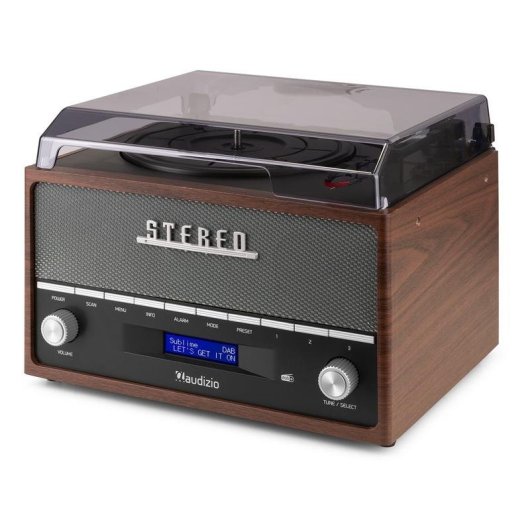 Tocadiscos Audizio Frisco Marrón Bluetooth DAB+ FM 33/45/78 RPM LCD