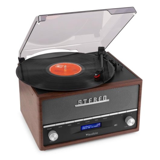 Tocadiscos Audizio Frisco Marrón Bluetooth DAB+ FM 33/45/78 RPM LCD