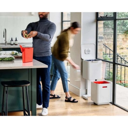 Abfallbehälter Joseph Joseph Totem Compact 40L Steinfarbe mit 2 Einsätzen und Deckel