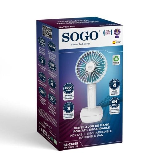 Ventilatore portatile SOGO VEN-SS-21445 2000mAh 3 velocità Blu/Bianco