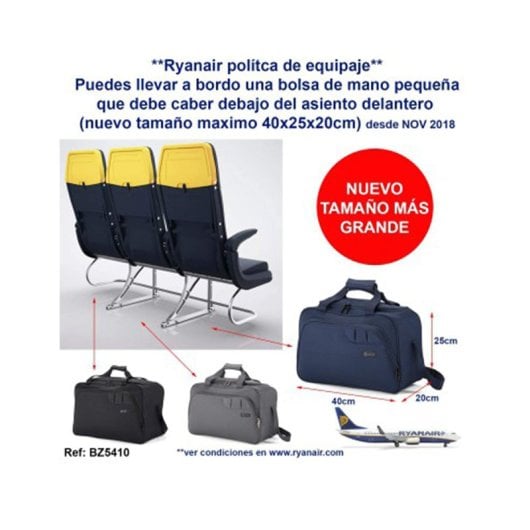 Sac de voyage Benzi Bz5410 20L, compatible Ryanair, 40×20×25 cm, léger et résistant, avec poche pour documents et bandoulière réglable, gris
