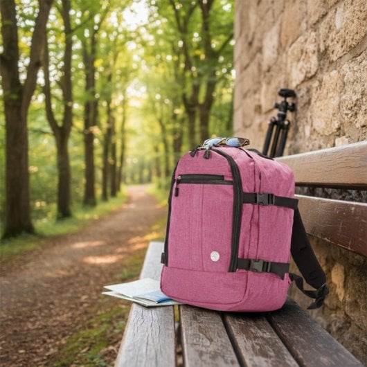 Mochila de viagem Benzi Bz5771, 24L, 40×30×20 cm, compatível com as malas Vueling e Volotea, compacta, leve e resistente, com pega para bagagem, cor-de-rosa.