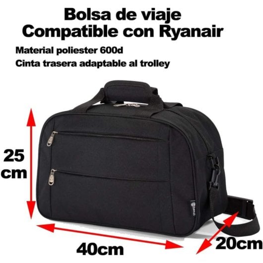 Sac de voyage Benzi Bz5496 20L, compatible avec Ryanair et Vueling, 40 × 25 × 20 cm, 3 compartiments, bandoulière réglable, polyester léger, noir