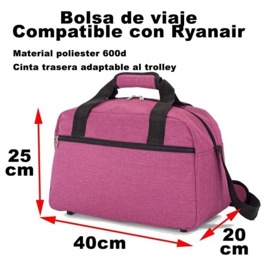 Sac de voyage Benzi Bz5528, 40 × 20 × 25 cm, 55 l, compatible Ryanair et Vueling, polyester imperméable, bandoulière réglable et poche avant, rose