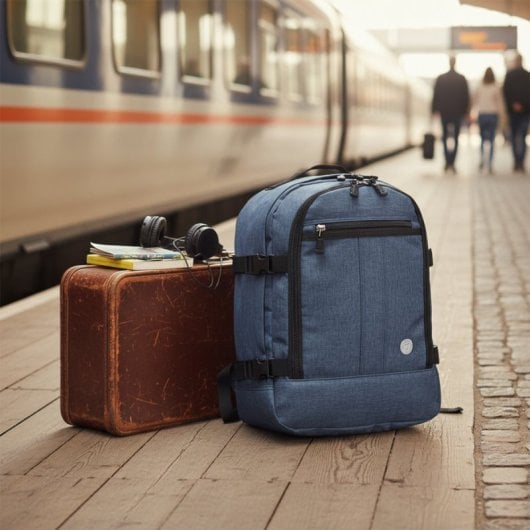 Mochila de viagem Benzi Bz5771, 24L, 40×30×20 cm, compatível com as malas Vueling e Volotea, compacta, leve e resistente, com pega para bagagem, azul escuro.