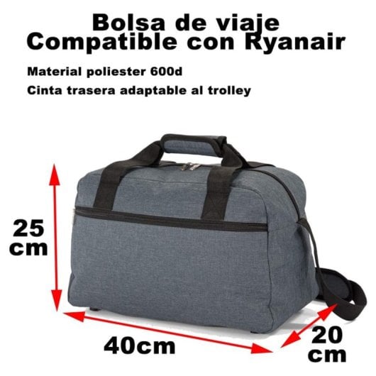 Sac de voyage Benzi Bz5528, 40 × 20 × 25 cm, 55 l, compatible Ryanair et Vueling, polyester résistant à l'eau, bandoulière réglable et poche avant, gris