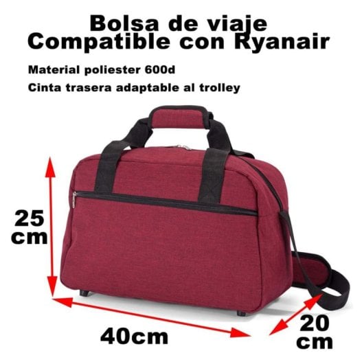 Sac de voyage Benzi Bz5528, 40 × 20 × 25 cm, 55 l, compatible Ryanair et Vueling, polyester imperméable, bandoulière réglable et poche avant, rouge