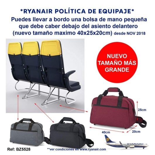 Sac de voyage Benzi Bz5528, 40 × 20 × 25 cm, 55 l, compatible Ryanair et Vueling, polyester imperméable, bandoulière réglable et poche avant, rouge