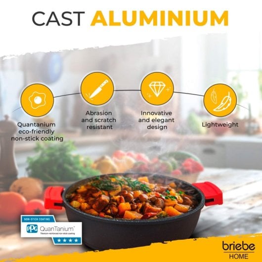 Casserole basse Briebe en titane noir, compatible induction, revêtement antiadhésif en titane, 32 cm, aluminium