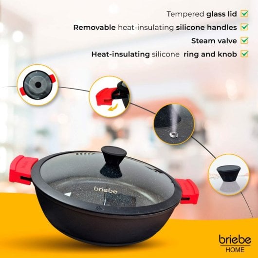 Casserole basse Briebe en titane noir, compatible induction, revêtement antiadhésif en titane, 32 cm, aluminium