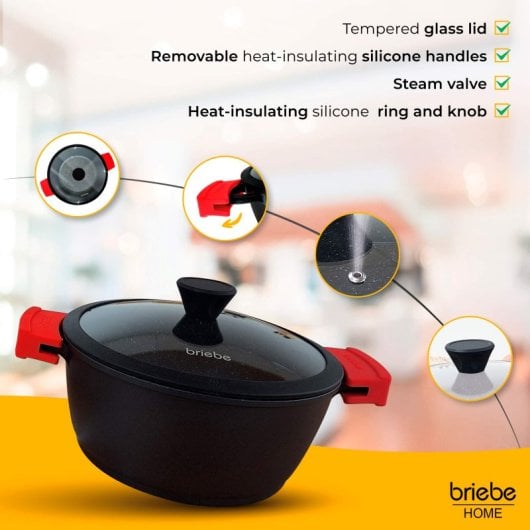 Casserole Briebe en titane noir, compatible induction, revêtement antiadhésif en titane, 24 cm, en fonte d'aluminium