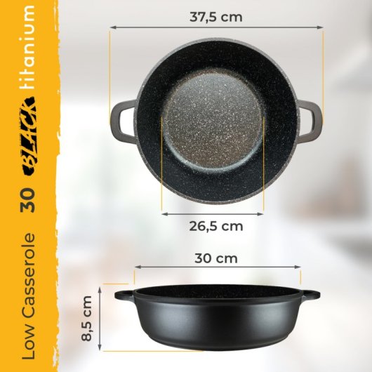 Casserole basse Briebe en titane noir, compatible induction, revêtement antiadhésif en titane, 30 cm, aluminium