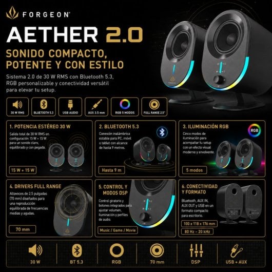 Altavoces Forgeon 2.0 Gaming Bluetooth 30W RGB Compatti