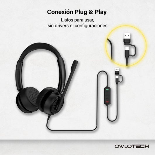 Owlotech Deskbuds Pro Auriculares Diadema Micrófono con Cancelación de Ruido Negros