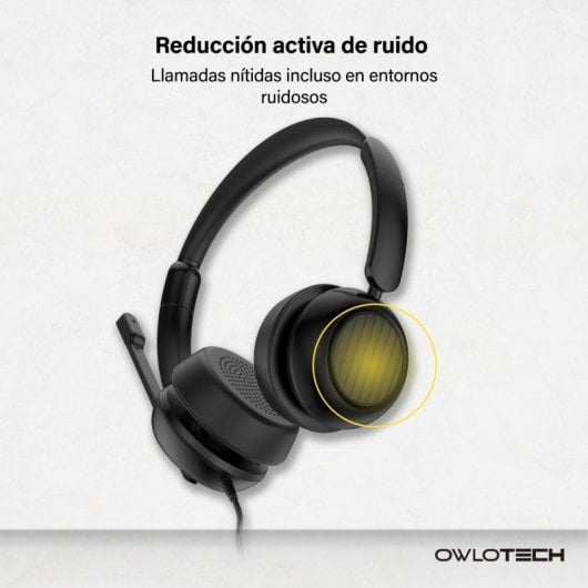 Owlotech Deskbuds Pro Auriculares Diadema Micrófono con Cancelación de Ruido Negros