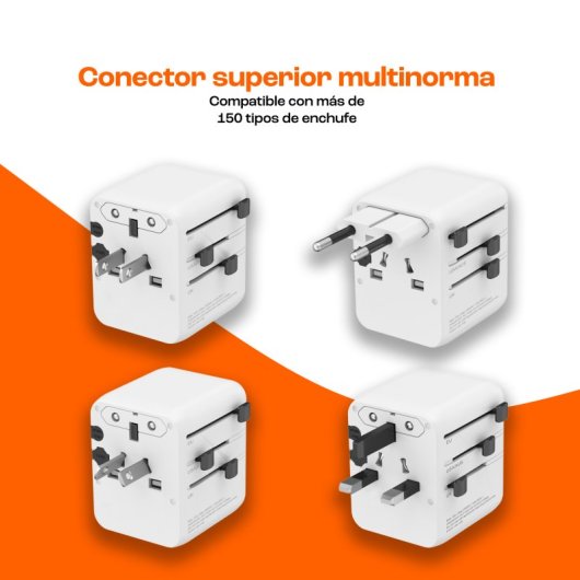 Adaptador de viagem universal PcCom Essential 28W 3x USB-C 2x USB-A Branco