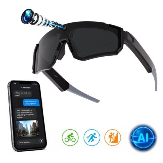 Owlotech Vision Sport AI Gafas Deportivas 32MP Llamadas, Música, Captura Imágenes y Vídeo, Traducción Negro