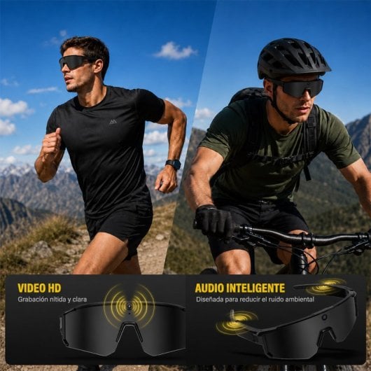 Owlotech Vision Sport AI Gafas Deportivas 32MP Llamadas, Música, Captura Imágenes y Vídeo, Traducción Negro