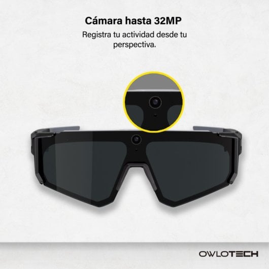 Owlotech Vision Sport AI Gafas Deportivas 32MP Llamadas, Música, Captura Imágenes y Vídeo, Traducción Negro