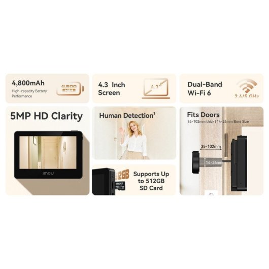 Olho Mágico Digital WiFi Imou VD1-5M0S Tela 4,3” 125°