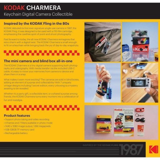Cámara Compacta Llavero Kodak Charmera 1.6MP USB-C Pantalla LCD Diseño Vintage Sorpresa