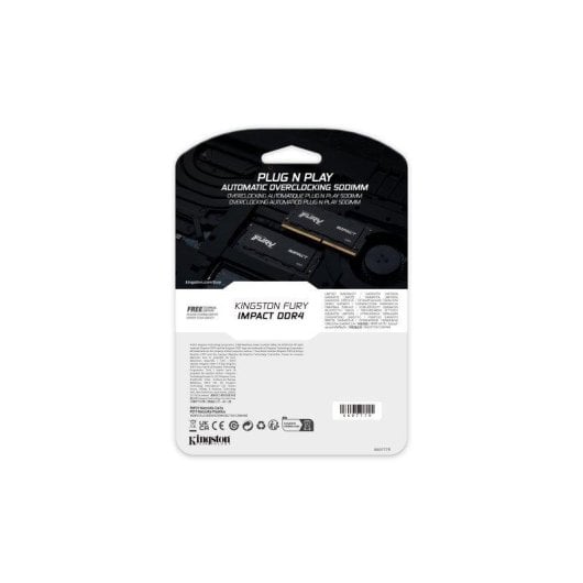 Mémoire RAM Kingston FURY Impact 32GB 1x32GB DDR4 3200MHz CL20 SO-DIMM Intel XMP Noir