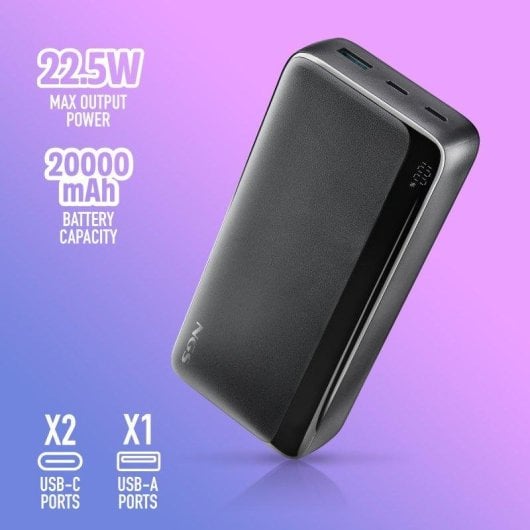Power bank NGS Quiz 20 20000mAh 22.5W PD QC3.0 Display LED Nero