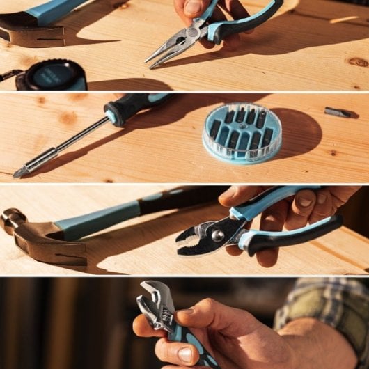 Coffret à outils Cecotec Cecoraptor 4200. Fermeture par bouton-poussoir, design compact et poignée ergonomique, tournevis inclus.