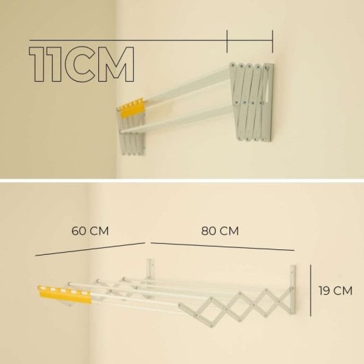 Étendoir à linge mural pliable Newlux Wall V80, blanc