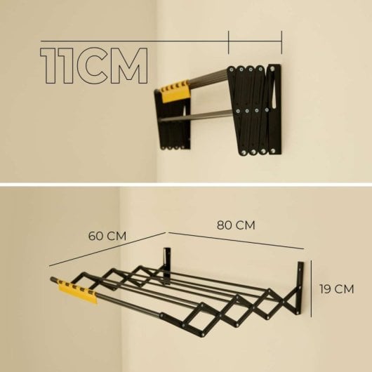 Étendoir à linge mural pliable Newlux Wall V80, noir