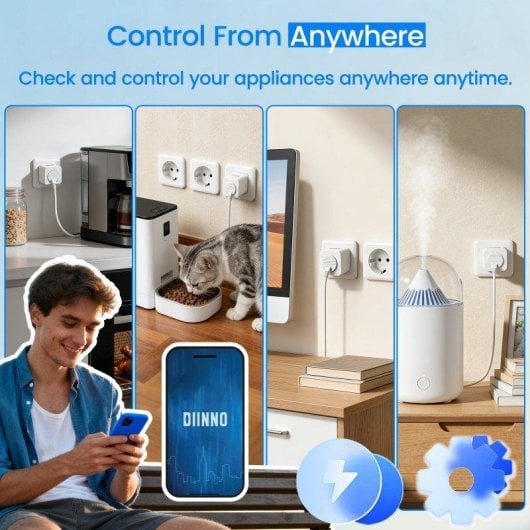 Prise connectée DIINNO 16A Wi-Fi avec commande vocale et statistiques de consommation d'énergie