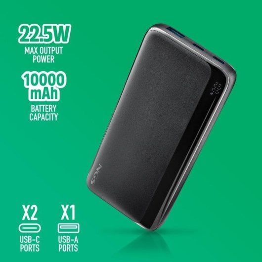 Bateria externa NGS QUIZ 10 10000mAh 22,5W Carga Rápida LED Ultrafina