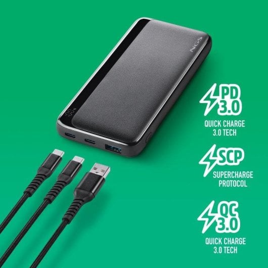 Bateria externa NGS QUIZ 10 10000mAh 22,5W Carga Rápida LED Ultrafina