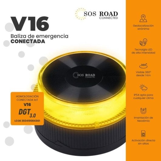 Baliza V16 SOS Road DP-EL2024-C4 Homologada DGT Geolocalizada LED Ámbar