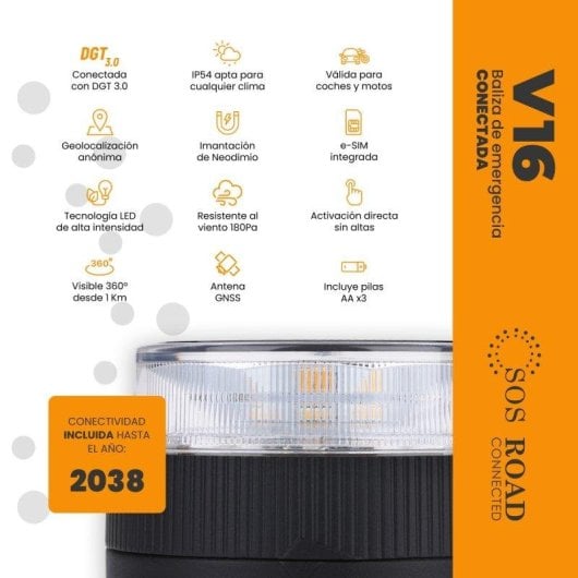 Baliza V16 SOS Road DP-EL2024-C4 Homologada DGT Geolocalizada LED Ámbar