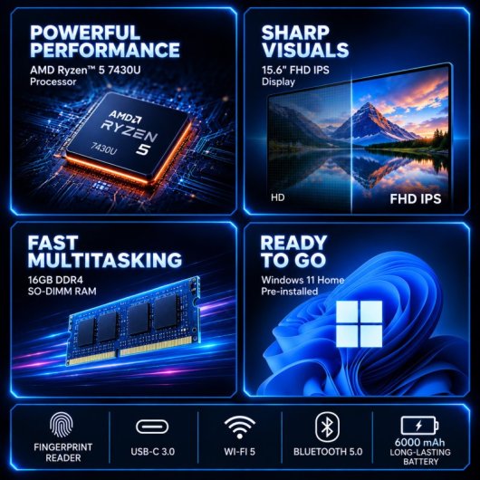 Portátil Alurin Flex Advance AMD Ryzen 5 7430 15.6" / 16 GB / 512GB / Windows 11 Home