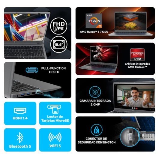 Portátil Alurin Flex Advance AMD Ryzen 5 7430 15.6" / 16GB / 512GB / Windows 11 Home