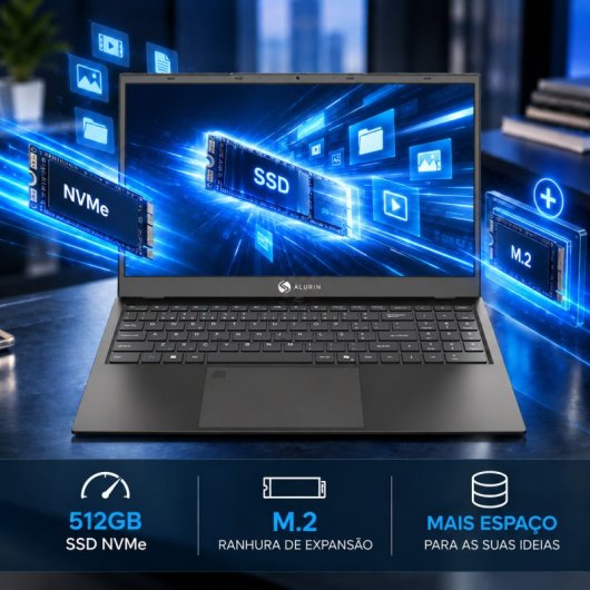 Laptop Alurin Flex Advance 15.6" AMD Ryzen 5 7430U 16GB 512GB SSD Radeon Windows 11