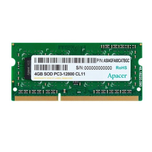 Mémoire RAM Apacer AS04GFA60CATBGC 4GB 1x4GB DDR3 1600MHz CL11 204-pin SO-DIMM