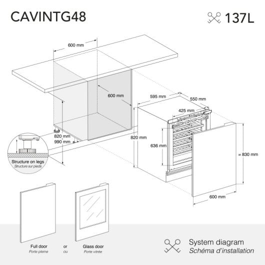 Vinoteca Encastrable E Integrable 48 Botellas, 134 L, Les Petits Champs, Temperatura Regulable 5–22 °c